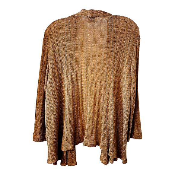 Chicos Open Front Bronze Lurex Knit Cardigan - Picture 2 of 4
